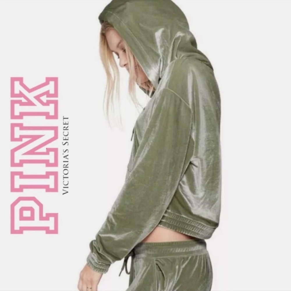PINK Victoria’s Secret Velvet Hoodie (Sage color)